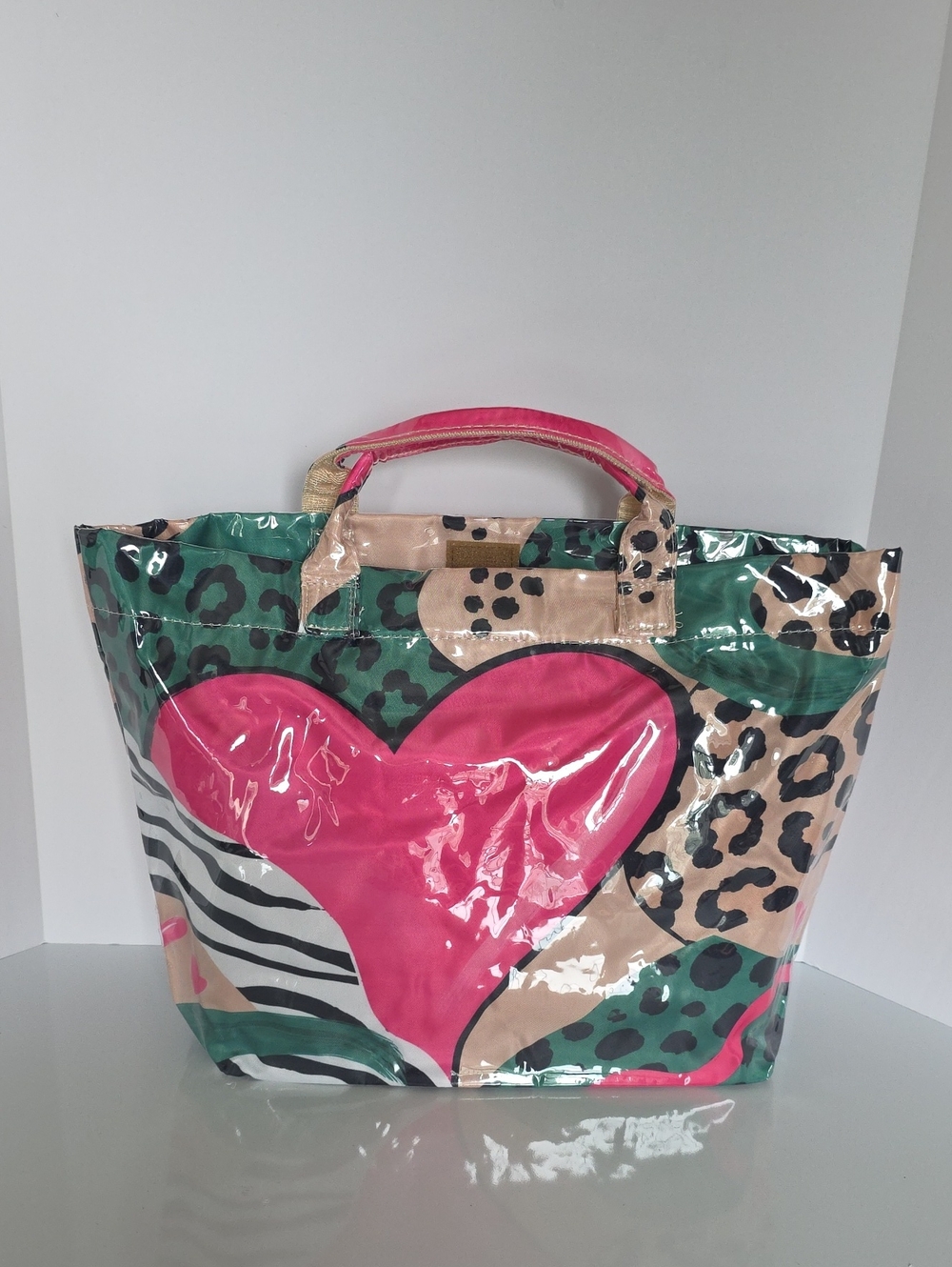 Stylish Pink Heart Plastic Tote Bag